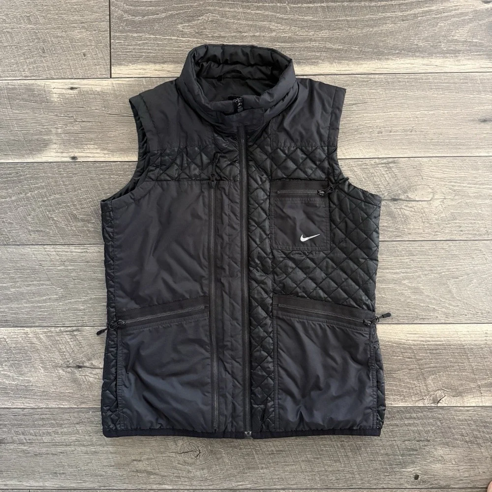 Nike Quilted Puffer Vest Mens Large Black Full Zip Insulated Utility Outdoor Y2K